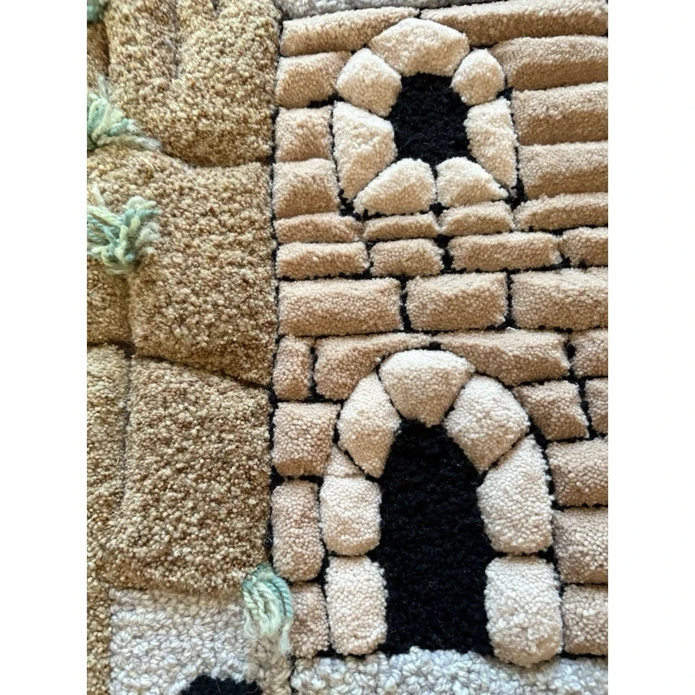 VTG TEFEN CARPETS ISRAELI WAILING WALL  TAPESTRY WOOL Wall Hanging 2.3' By 3.75'